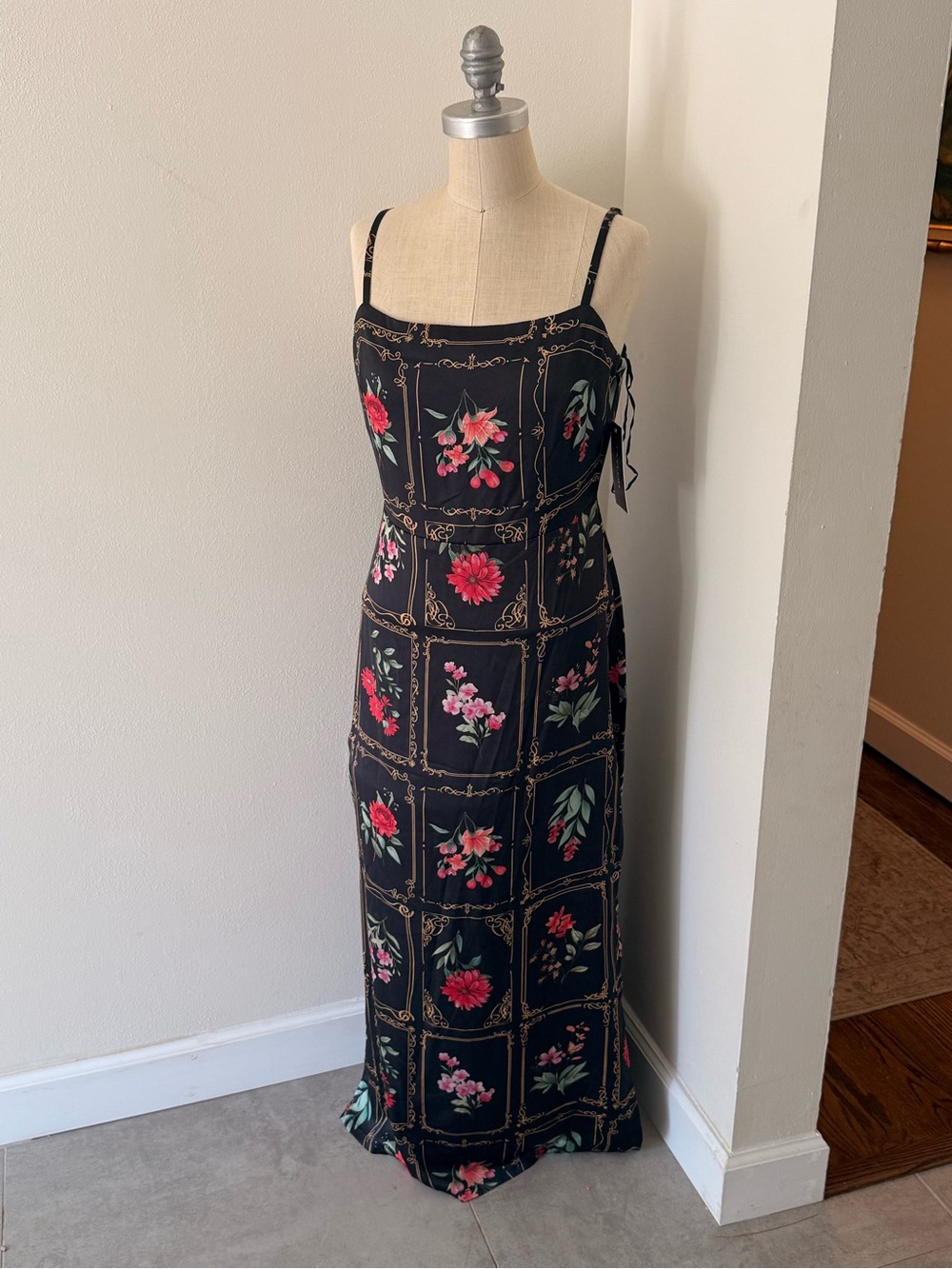 Taylor Black Floral Square-Neck Maxi Dress